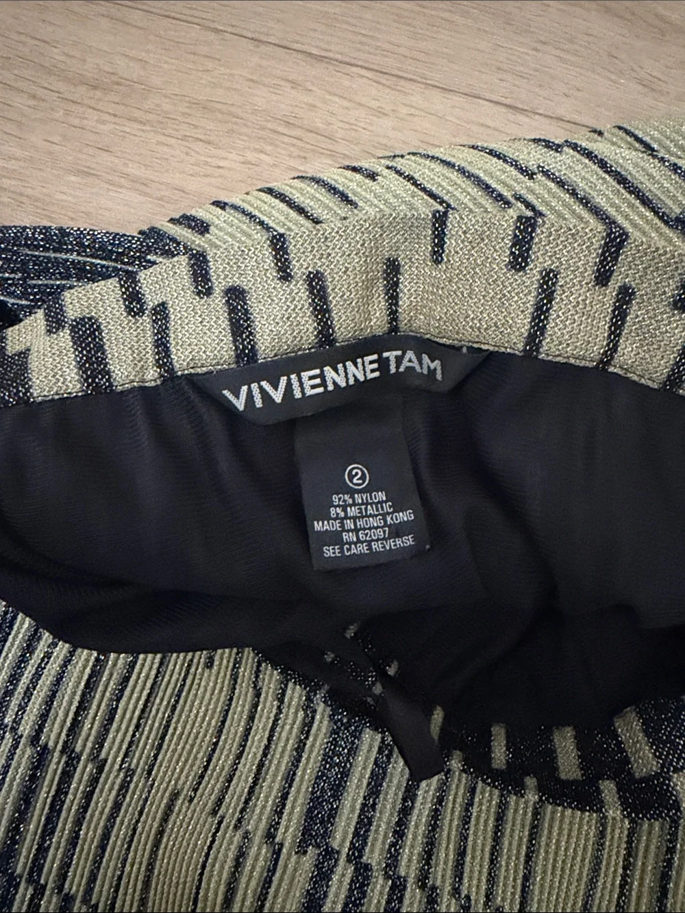 Vivienne Tam Pleats Please 2-Piece Jacket + Skirt Set in Glitter Olive + Black